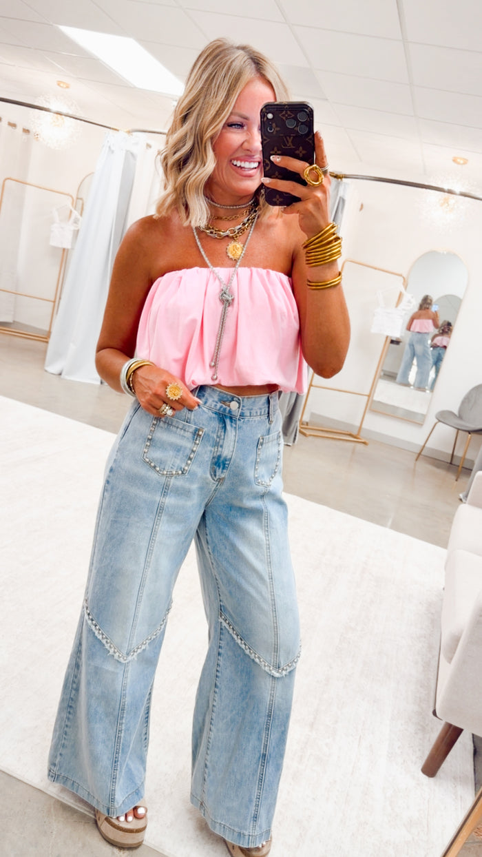 -FINAL SALE-The Presley Stud Wide Leg Pants- Denim