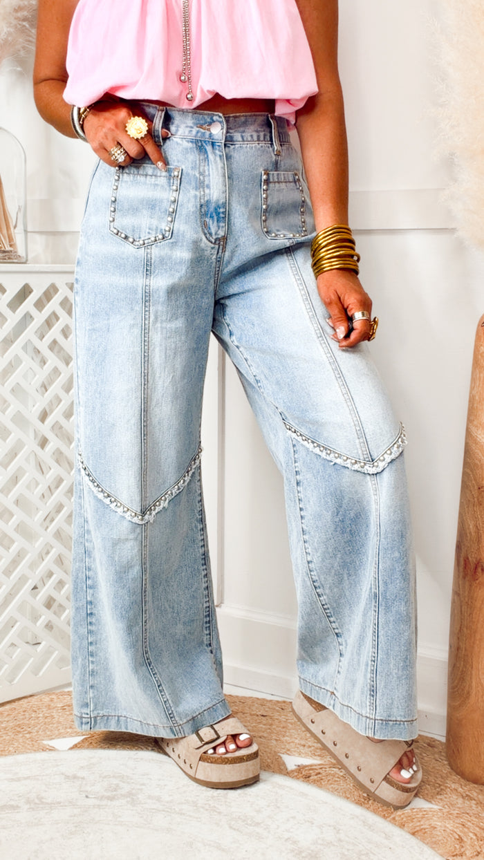 -FINAL SALE-The Presley Stud Wide Leg Pants- Denim