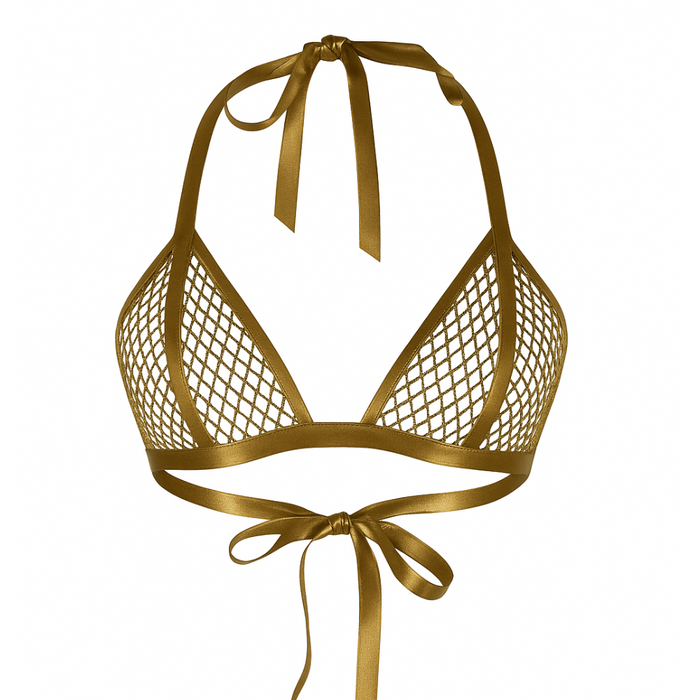 Fishnet Bikini Top READY TO SHIP XS / Antique Gold Womens - Vex Inc. | Latex Clothing