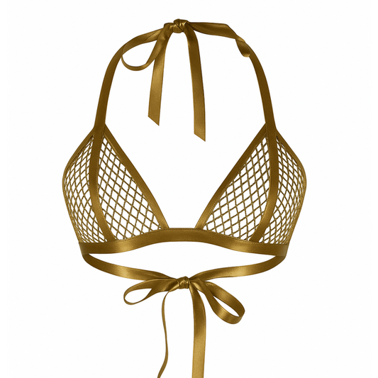 Fishnet Bikini Top READY TO SHIP XS / Antique Gold Womens - Vex Inc. | Latex Clothing