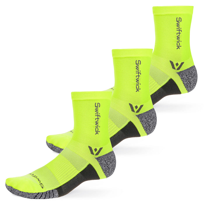Three pairs of Flite XT Mid-Crew socks in hi-viz yellow