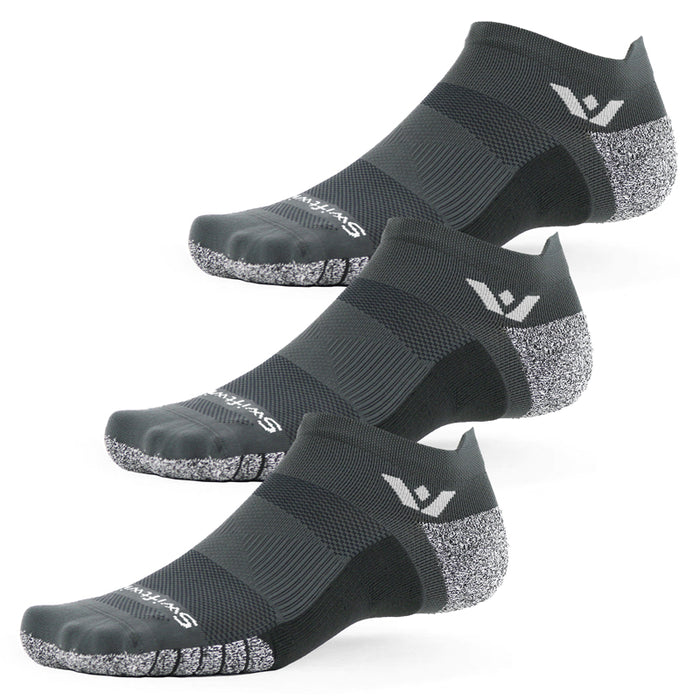 Three pairs of Flite XT No Show socks in gray