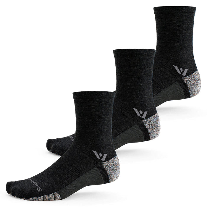 Three dark gray mid crew socks