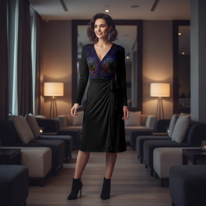 Floral Embosses (01): Nocturnal Sanctuary | Wrap Midi Dress