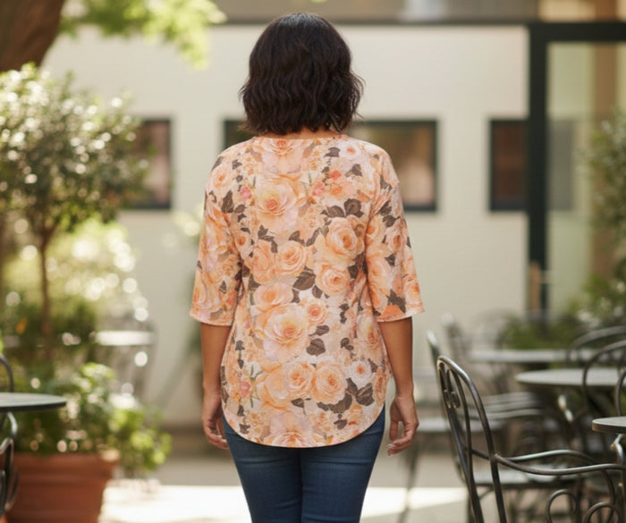 Floral Embosses (03-02): Apricot Bloom Essential | Tie Front Blouse