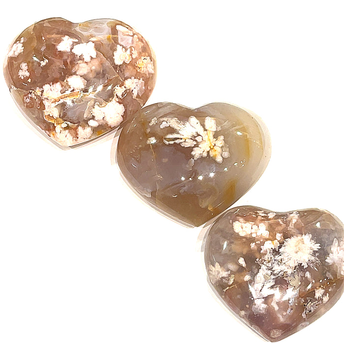 One XXL puffy flower agate gemstone heart carving / shape - new