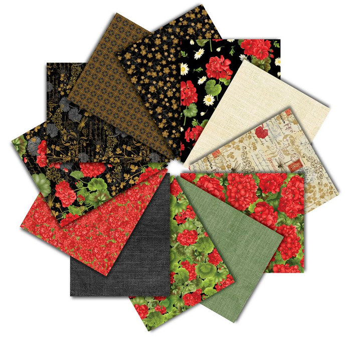 Free Shipping - Scarlet Beauty Fat Quarter Bundle 12 Pieces by Timeless Treasures, Bright Floral