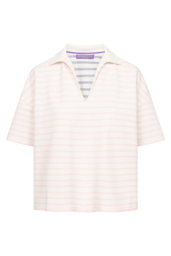 Frieda & Freddies 261212 Stripe Collar Top Pink by frieda & freddies shop frieda & freddies at Dotique flat lay front view