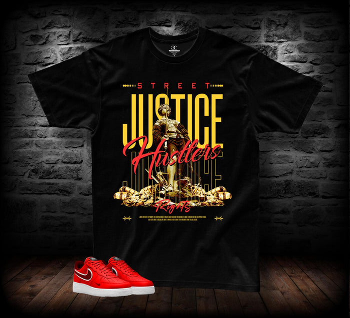 Black Game Changers Justice tee with bold graphic design on the front, perfect for making a statement