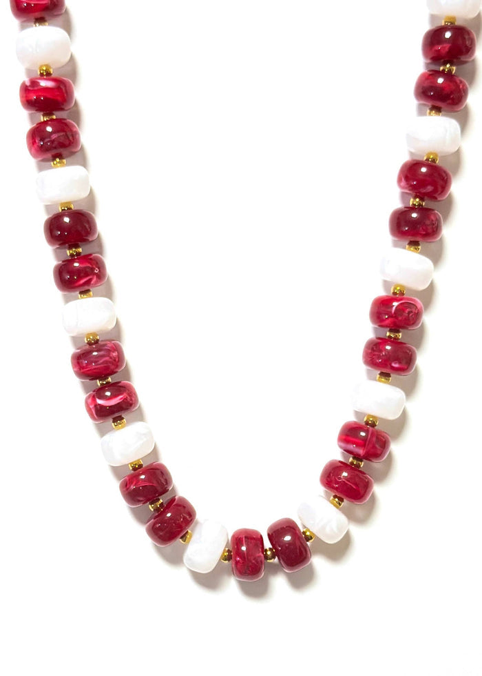 savvy bling Game Day Marble Beaded Statement Necklace Waterproof: Burgundy & White Alabama troy gameday