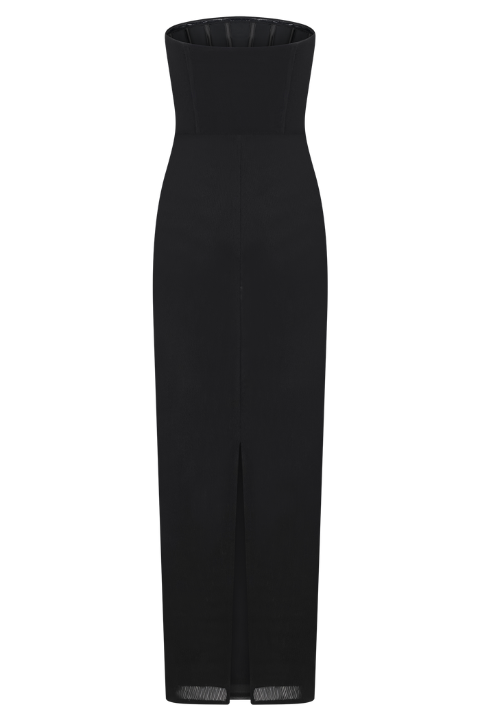 Gemma Strapless Mesh Maxi Dress - Black