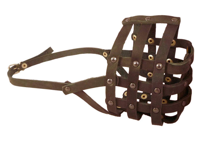 Genuine Leather Dog Basket Dog Muzzle #111 (Circumf 14.3", Snout Length 4"), Rottweiler, Pitbull