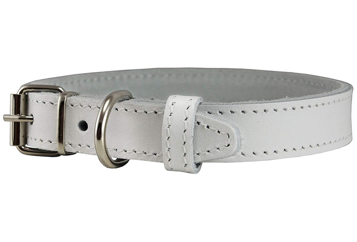 Genuine Leather Dog Collar White 4 Sizes