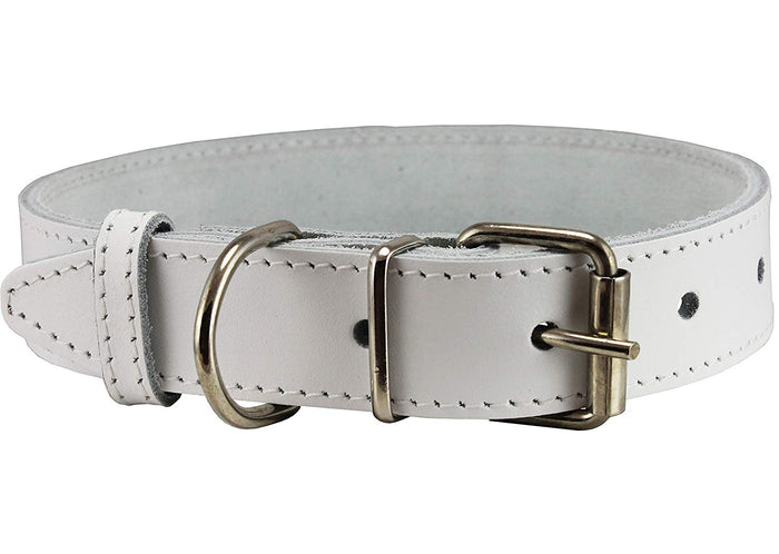 Genuine Leather Dog Collar White 4 Sizes