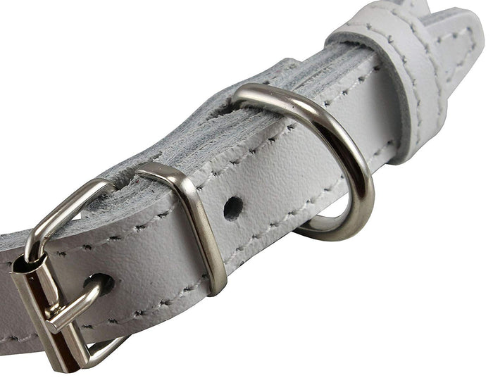 Genuine Leather Dog Collar White 4 Sizes