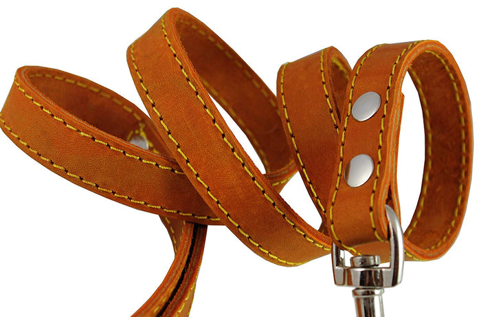 Genuine Thick Leather Classic Dog Leash 3/4" Wide 4 Ft, Medium, Large