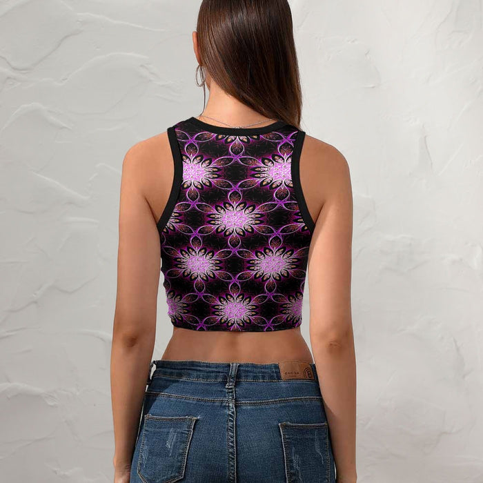 Geo-Graphic 01: Electric Petals Cropped Slim Fit Tank Top
