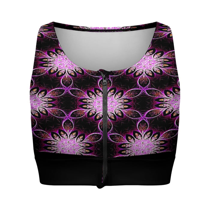 Geo-Graphic 01: Electric Petals Zip Front Sports Bra