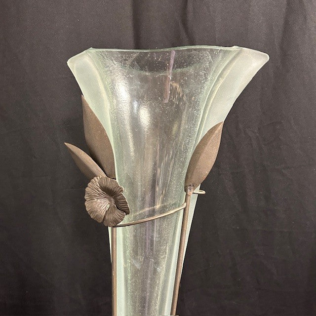 Glass & Wrought Iron Floor Vase