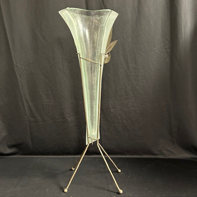Glass & Wrought Iron Floor Vase