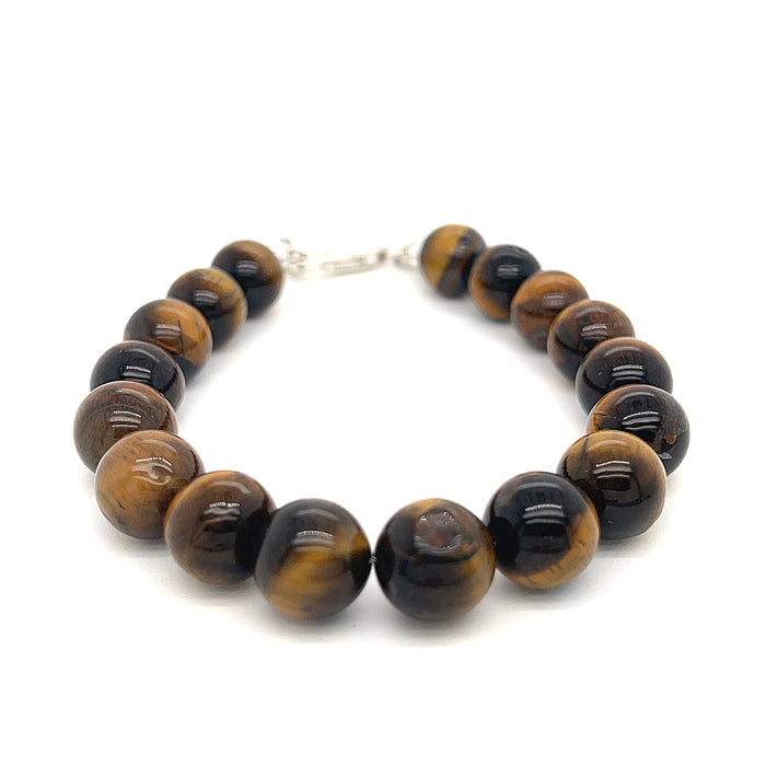 7'', 10mm Golden Tiger Eye Gemstone bracelet with SS Toggle