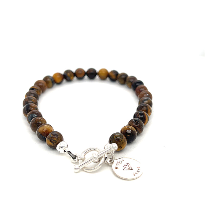 6.5'', 6mm Golden Tiger Eye Gemstone bracelet w/ SS Lobster claw