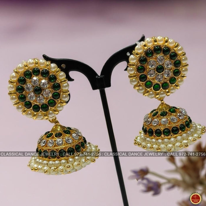 Classical Dance Jewelry GREEN WHITESTONE KEMP Temple Indian Jewelry Earrings | Bharatnatyam Kuchipudi Parties Engagement Weddings Birthday | Classical Dance Jewelry