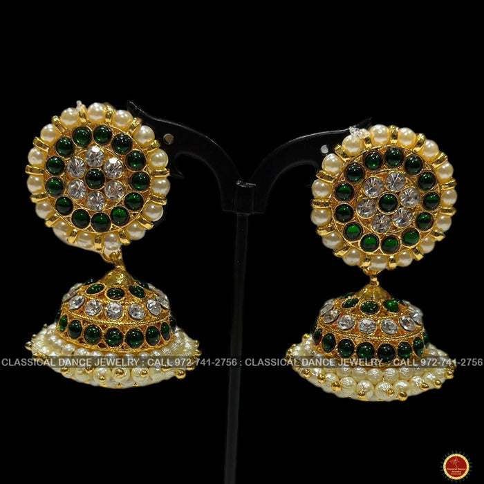 Classical Dance Jewelry GREEN WHITESTONE KEMP Temple Indian Jewelry Earrings | Bharatnatyam Kuchipudi Parties Engagement Weddings Birthday | Classical Dance Jewelry