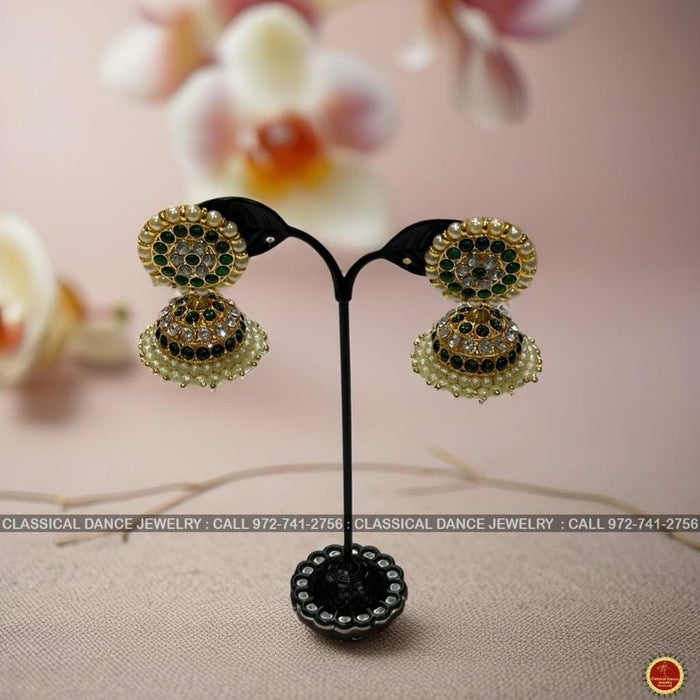 Classical Dance Jewelry GREEN WHITESTONE KEMP Temple Indian Jewelry Earrings | Bharatnatyam Kuchipudi Parties Engagement Weddings Birthday | Classical Dance Jewelry