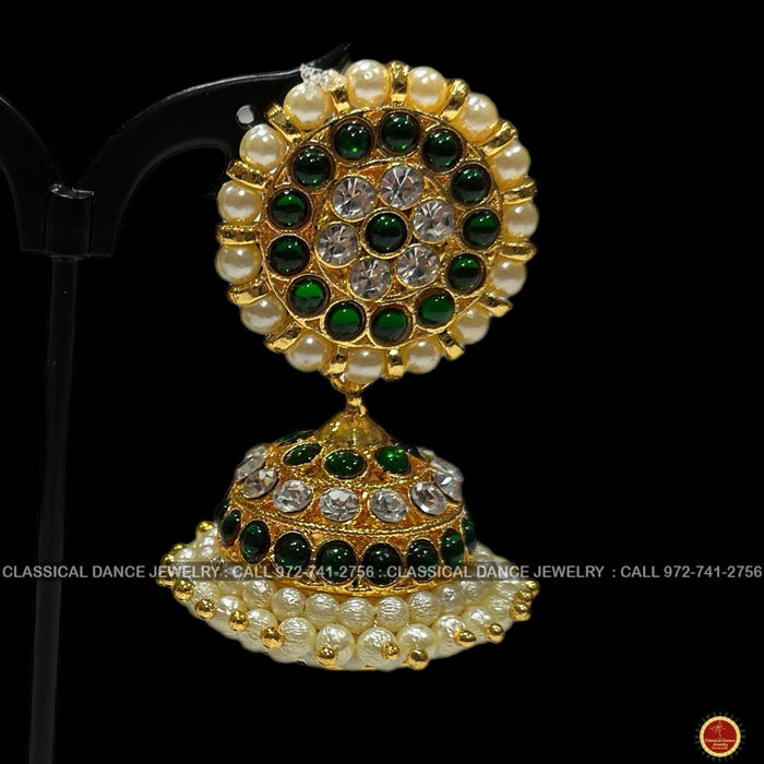 Classical Dance Jewelry GREEN WHITESTONE KEMP Temple Indian Jewelry Earrings | Bharatnatyam Kuchipudi Parties Engagement Weddings Birthday | Classical Dance Jewelry