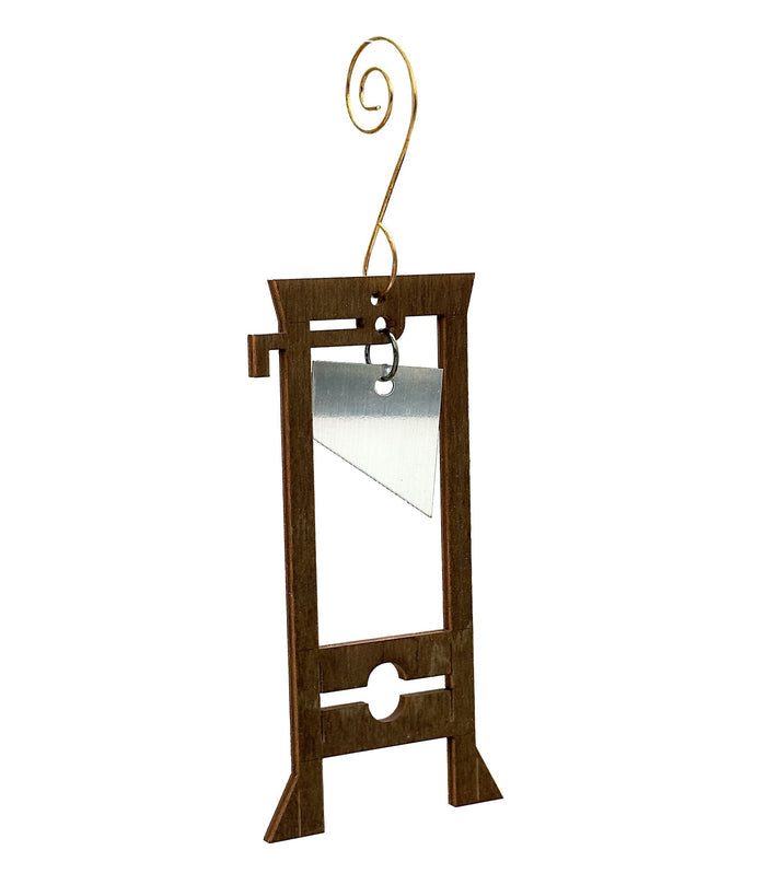 Guillotine ornament — laser-cut wood guillotine hanging ornament, made in USA