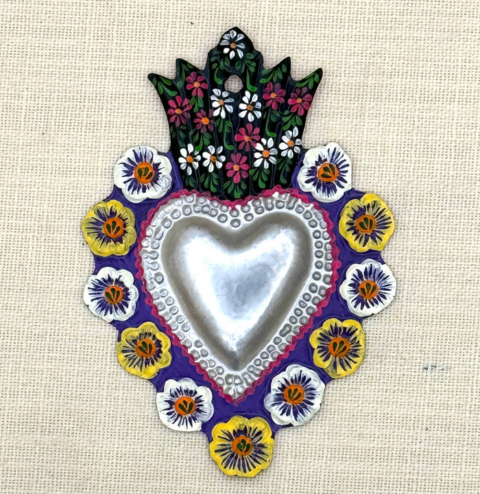 Hand Painted Heart Milagro Aluminum,  Peru