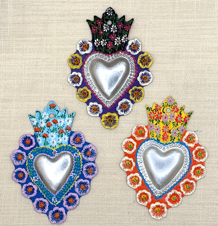 Hand Painted Heart Milagro Aluminum,  Peru