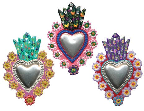 Hand Painted Heart Milagro Aluminum,  Peru