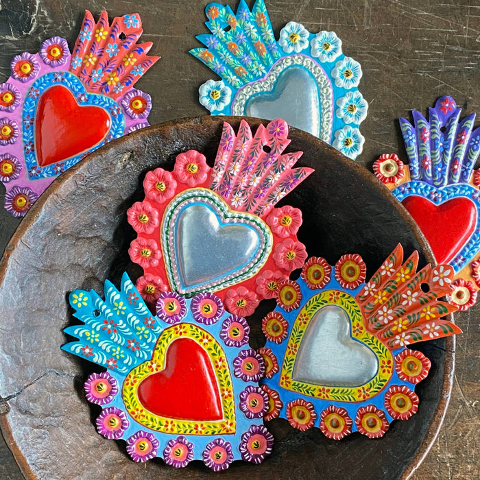 Hand Painted Heart Milagro Aluminum,  Peru