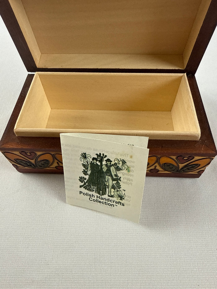 Handcrafted Polish Carved Wood Trinket Box