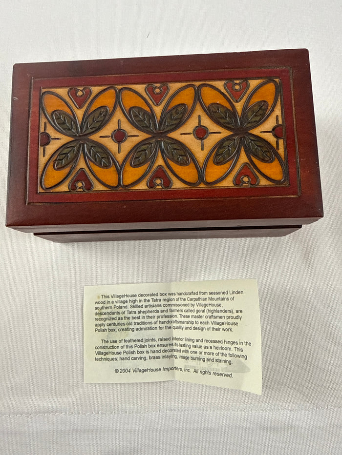 Handcrafted Polish Carved Wood Trinket Box