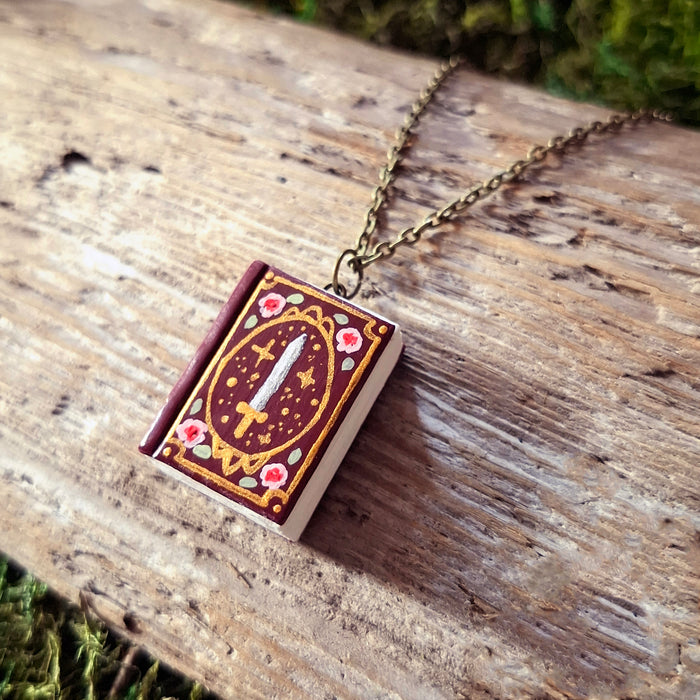 Handmade Swords and Roses Storybook Pendant