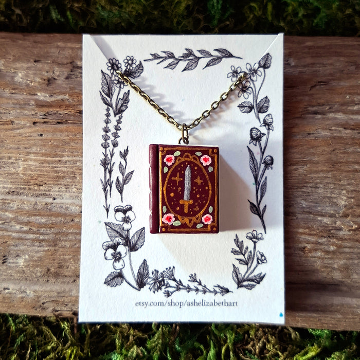 Handmade Swords and Roses Storybook Pendant