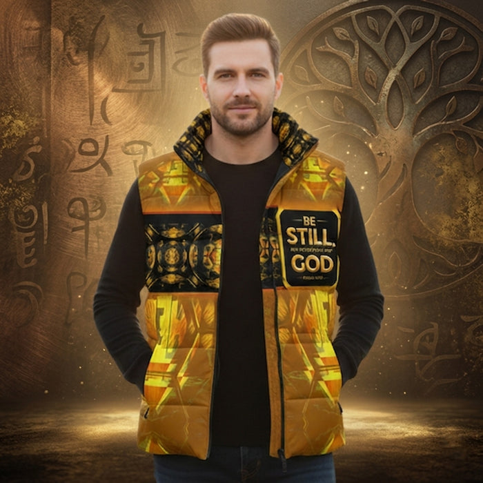 Hebrew World™ (01–03) — Sacred Stillness Psalm 46:10™ | Unisex Stand-Collar Puffer Vest