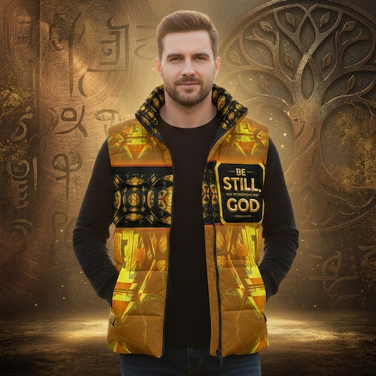 Hebrew World™ (01–03) — Sacred Stillness Psalm 46:10™ | Unisex Stand-Collar Puffer Vest