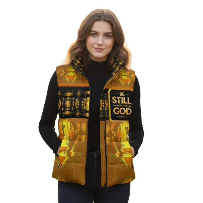 Hebrew World™ (01–03) — Sacred Stillness Psalm 46:10™ | Unisex Stand-Collar Puffer Vest