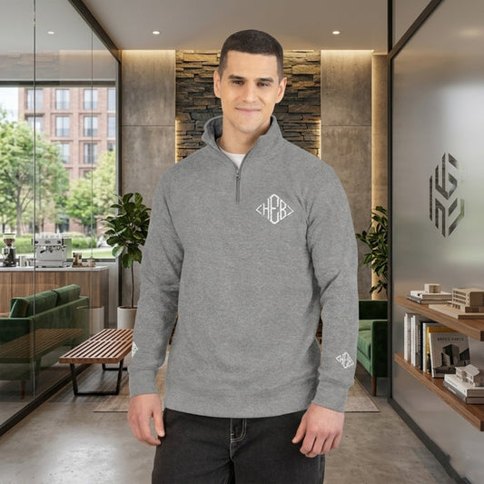 Hebrews — Magen Monogram™ — White Thread | Cotton Heritage Embroidered Fleece 1/4 Zip Unisex Sweatshirt (2 colors)
