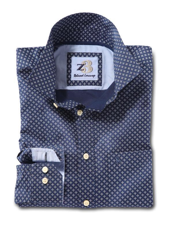 Hefe Navy Printed    Cotton Shirt