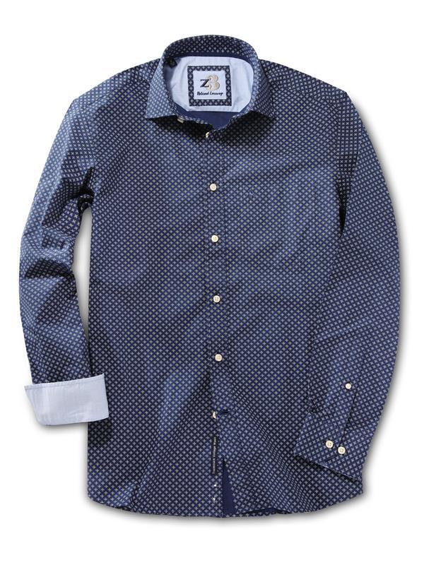 Hefe Navy Printed    Cotton Shirt