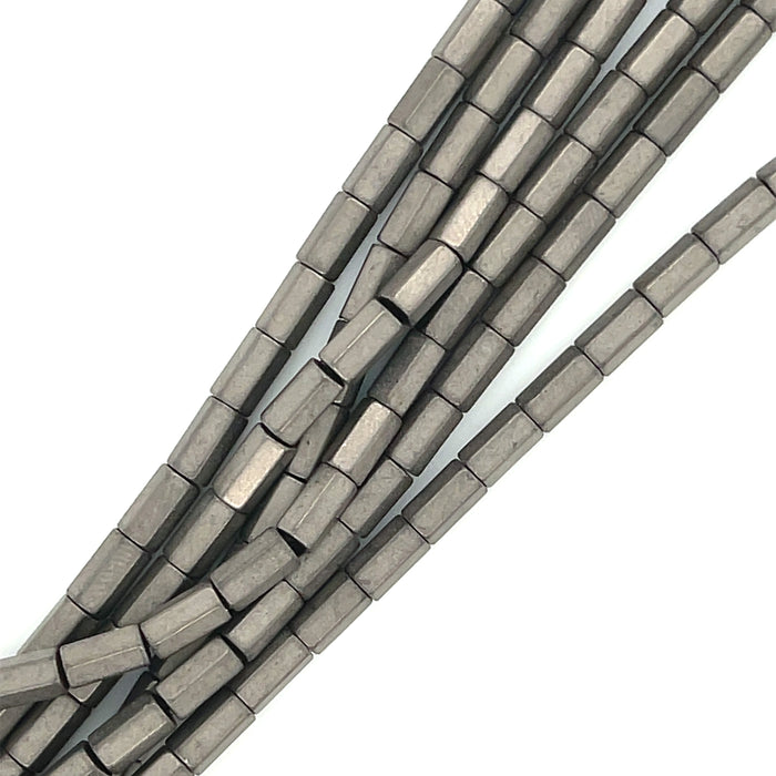 Silver Hematite 4mm hexagon tube 16'' gemstone strand
