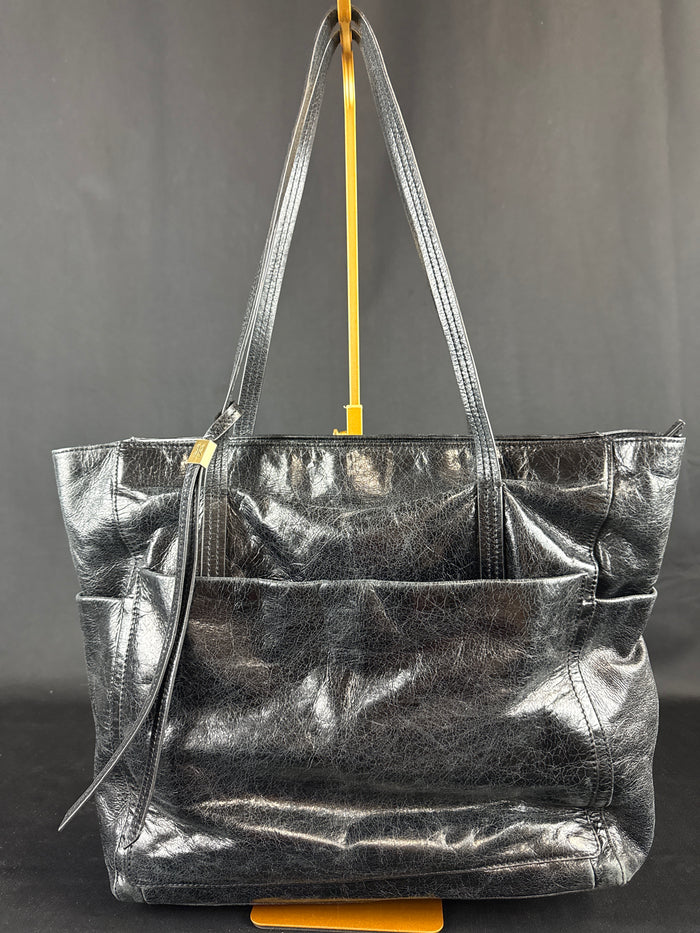 HOBO 12" Black Crinkled Leather Tote Bag