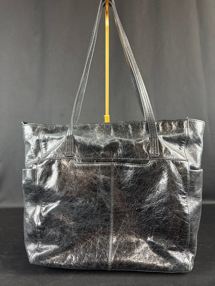 HOBO 12" Black Crinkled Leather Tote Bag
