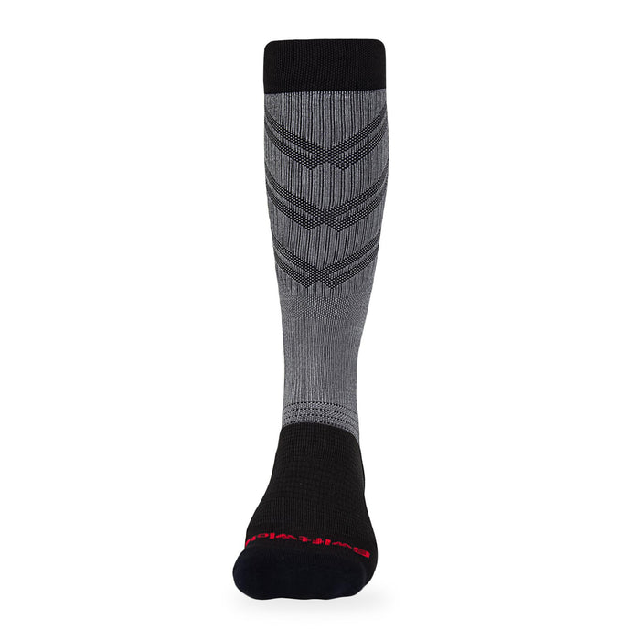 Front view of gray and black hockey knee high sock