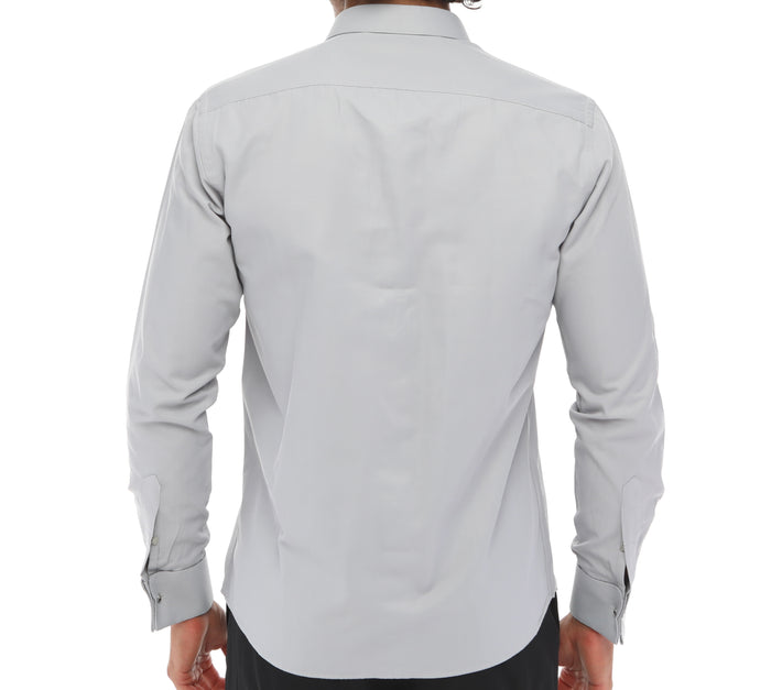 Men's GREY DOUBLER - Grey Double Cuff Shirt With Studs